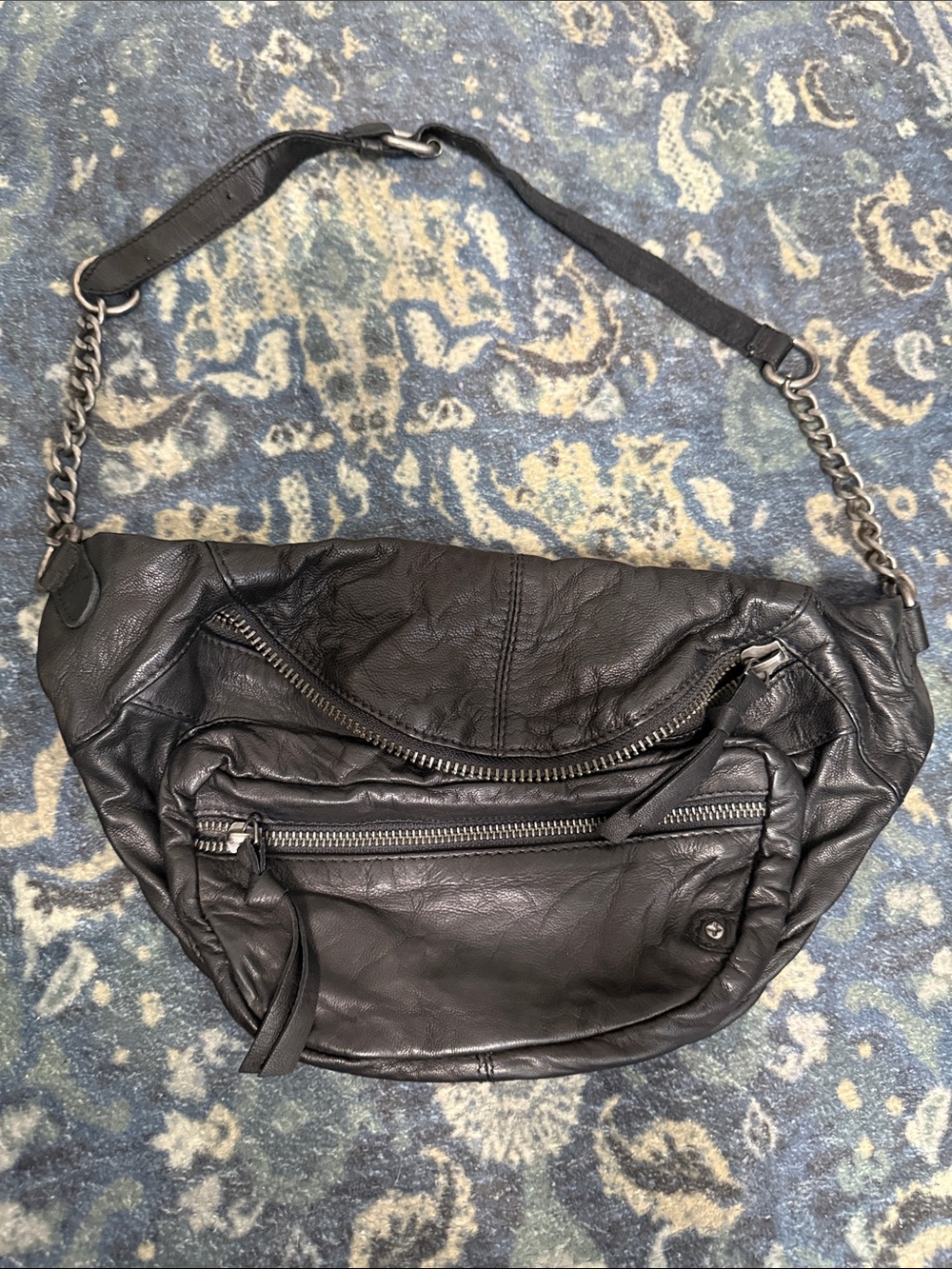 Free People Black Leather Crossbody with Chain Strap